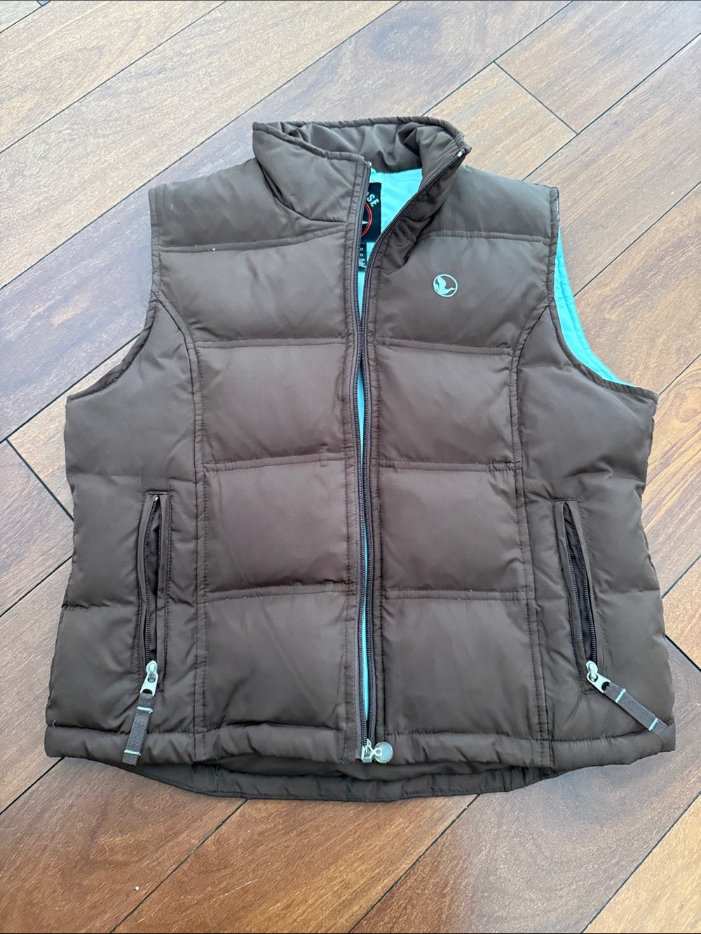 Brown Puffer Vest with Aqua Lining